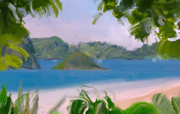 Rysunek Seascape Gwasz Lub Farby Akrylowe — Zdjęcie stockowe