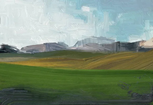 Colorato Campo Campagna Verde Erba Ora Legale Illustrazione Pittura Olio — Foto Stock