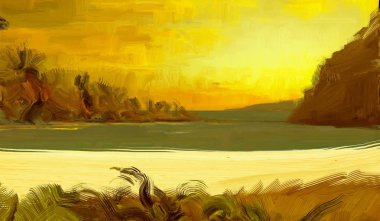 arka planda gün batımında tropikal plaj