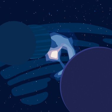 2d illüstrasyon. Karikatür stil boşluk resmi çizin. Derin geniş alan. Yıldızlar, gezegenler ve uydular. Çeşitli bilim kurgu yaratıcı fon. Uzay sanatı. Uzaylı güneş sistemleri. Gezegenler ve Uydular.
