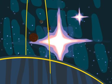 2d illüstrasyon. Karikatür stil boşluk resmi çizin. Derin geniş alan. Yıldızlar, gezegenler ve uydular. Çeşitli bilim kurgu yaratıcı fon. Uzay sanatı. Uzaylı güneş sistemleri. Gezegenler ve Uydular.