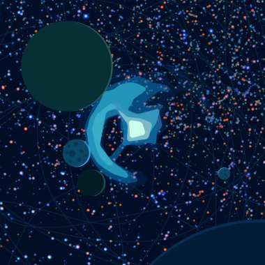 2d illüstrasyon. Karikatür stil boşluk resmi çizin. Derin geniş alan. Yıldızlar, gezegenler ve uydular. Çeşitli bilim kurgu yaratıcı fon. Uzay sanatı. Uzaylı güneş sistemleri. Gezegenler ve Uydular.