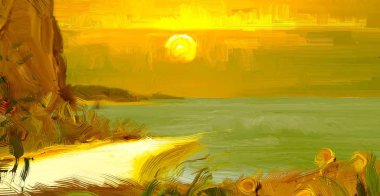 arka planda gün batımında tropikal plaj