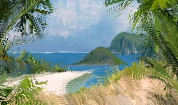 Dibujo Paisaje Marino Con Gouache Pinturas Acrílicas —  Fotos de Stock