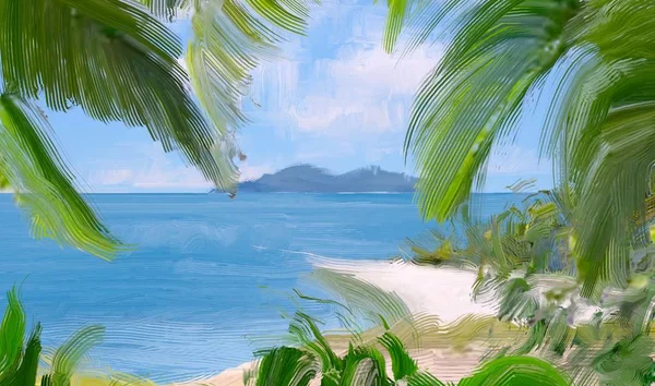 Dibujo Paisaje Marino Con Gouache Pinturas Acrílicas — Foto de Stock