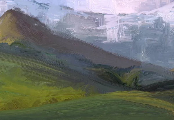 Illustrazione Pittura Olio Arte Paesaggistica Regione Rurale Montagna Campo Verde — Foto Stock