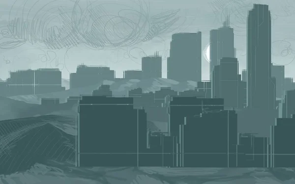 Illustratie Wolkenkrabber City Metropool Digitale Kunst Handgemaakte Digitale Schilderij — Stockfoto