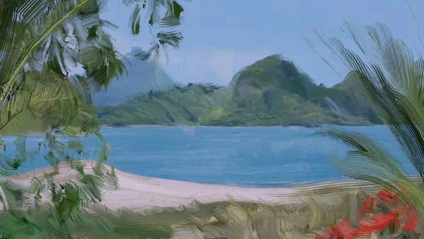 Dibujo Paisaje Marino Con Gouache Pinturas Acrílicas —  Fotos de Stock