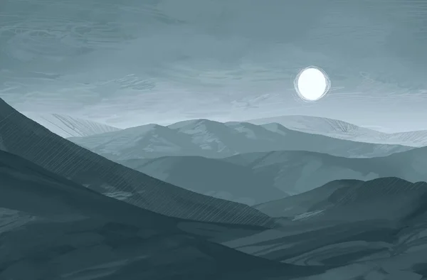 2Dイラスト スコットランド山脈デジタル絵画アート 手作り図面 — ストック写真