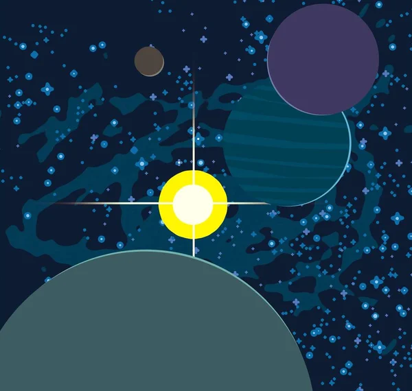 Illustrasjon Tegneserie Stilbilde Veldig Stort Rom Stjerner Planeter Måner Ulike – stockfoto