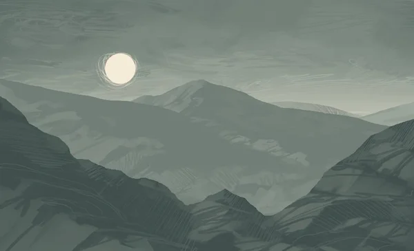 2d illustration. Wild mountains. Digital art. Handmade digital painting.