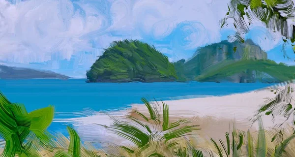 Seascape Drawing Gouache Acrylic Paints — Stock Photo, Image