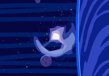 2d illüstrasyon. Karikatür stil boşluk resmi çizin. Derin geniş alan. Yıldızlar, gezegenler ve uydular. Çeşitli bilim kurgu yaratıcı fon. Uzay sanatı. Uzaylı güneş sistemleri. Gezegenler ve Uydular.