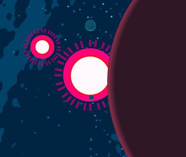 2d illüstrasyon. Karikatür stil boşluk resmi çizin. Derin geniş alan. Yıldızlar, gezegenler ve uydular. Çeşitli bilim kurgu yaratıcı fon. Uzay sanatı. Uzaylı güneş sistemleri. Gezegenler ve Uydular.