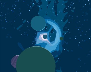 2d illüstrasyon. Karikatür stil boşluk resmi çizin. Derin geniş alan. Yıldızlar, gezegenler ve uydular. Çeşitli bilim kurgu yaratıcı fon. Uzay sanatı. Uzaylı güneş sistemleri. Gezegenler ve Uydular.