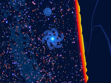 2d illüstrasyon. Karikatür stil boşluk resmi çizin. Derin geniş alan. Yıldızlar, gezegenler ve uydular. Çeşitli bilim kurgu yaratıcı fon. Uzay sanatı. Uzaylı güneş sistemleri. Gezegenler ve Uydular.