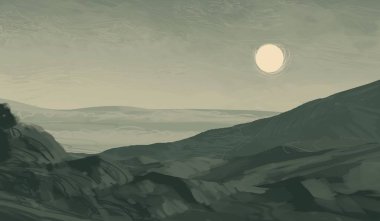2d illüstrasyon. Vahşi dağlar. Dijital sanat. El yapımı dijital boyama.
