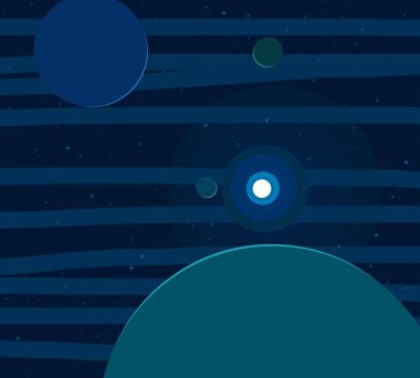 2d illüstrasyon. Karikatür stil boşluk resmi çizin. Derin geniş alan. Yıldızlar, gezegenler ve uydular. Çeşitli bilim kurgu yaratıcı fon. Uzay sanatı. Uzaylı güneş sistemleri. Gezegenler ve Uydular.