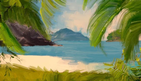 Dibujo Paisaje Marino Con Gouache Pinturas Acrílicas —  Fotos de Stock