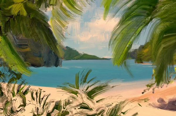 Rysunek Seascape Gwasz Lub Farby Akrylowe — Zdjęcie stockowe