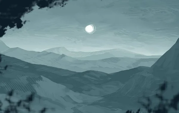 Fond Abstrait Silhouette Avec Des Montagnes Brumeuses — Photo