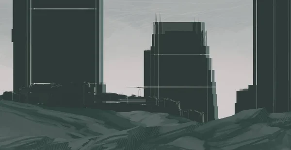 Εικονογράφηση Μητρόπολη Της Πόλης Του Ουρανοξύστη Ψηφιακή Τέχνη Χειροποίητη Ψηφιακή — Φωτογραφία Αρχείου