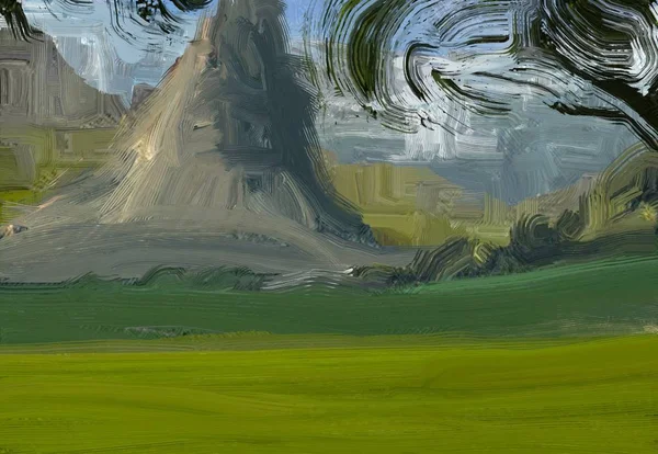 Colorato Campo Campagna Verde Erba Ora Legale Illustrazione Pittura Olio — Foto Stock