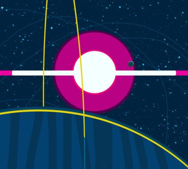 2d illüstrasyon. Karikatür stil boşluk resmi çizin. Derin geniş alan. Yıldızlar, gezegenler ve uydular. Çeşitli bilim kurgu yaratıcı fon. Uzay sanatı. Uzaylı güneş sistemleri. Gezegenler ve Uydular.