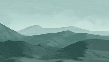 sisli dağlar ile soyut siluetli arka plan