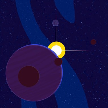 2d illüstrasyon. Karikatür stil boşluk resmi çizin. Derin geniş alan. Yıldızlar, gezegenler ve uydular. Çeşitli bilim kurgu yaratıcı fon. Uzay sanatı. Uzaylı güneş sistemleri. Gezegenler ve Uydular.