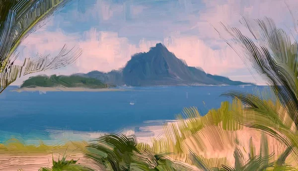 Dibujo Paisaje Marino Con Gouache Pinturas Acrílicas —  Fotos de Stock