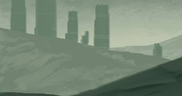 Illustration Skyscraper City Metropolis Digital Art Handmade Digital Painting — Stock Photo, Image