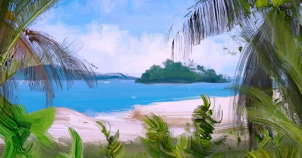 Dibujo Paisaje Marino Con Gouache Pinturas Acrílicas — Foto de Stock