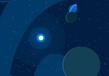 2d illüstrasyon. Karikatür stil boşluk resmi çizin. Derin geniş alan. Yıldızlar, gezegenler ve uydular. Çeşitli bilim kurgu yaratıcı fon. Uzay sanatı. Uzaylı güneş sistemleri. Gezegenler ve Uydular.