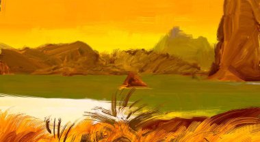 arka planda gün batımında tropikal plaj