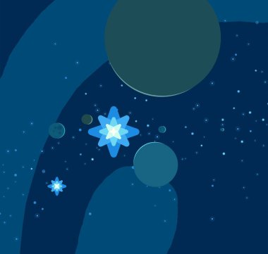 2d illüstrasyon. Karikatür stil boşluk resmi çizin. Derin geniş alan. Yıldızlar, gezegenler ve uydular. Çeşitli bilim kurgu yaratıcı fon. Uzay sanatı. Uzaylı güneş sistemleri. Gezegenler ve Uydular.