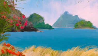 soyut yaratıcı tropikal manzara yağı resim