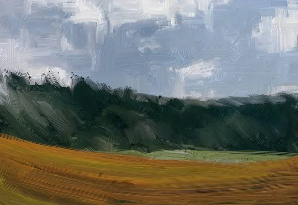 Colorato Campo Campagna Verde Erba Ora Legale Illustrazione Pittura Olio — Foto Stock