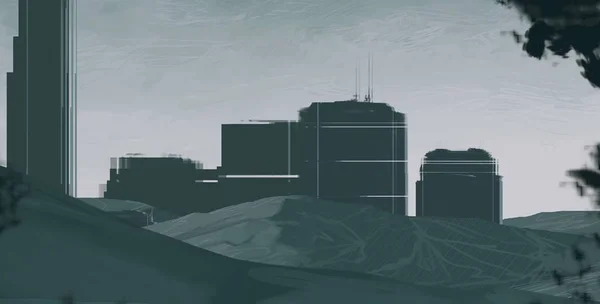 Ilustración Ciudad Rascacielos Metrópolis Arte Digital Pintura Digital Hecha Mano — Foto de Stock