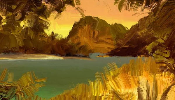 Тропический Пляж Закате Заднем Плане — стоковое фото