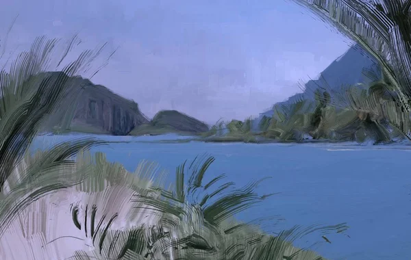 Абстрактний Творчий Тропічний Пейзаж Картина Маслом — стокове фото