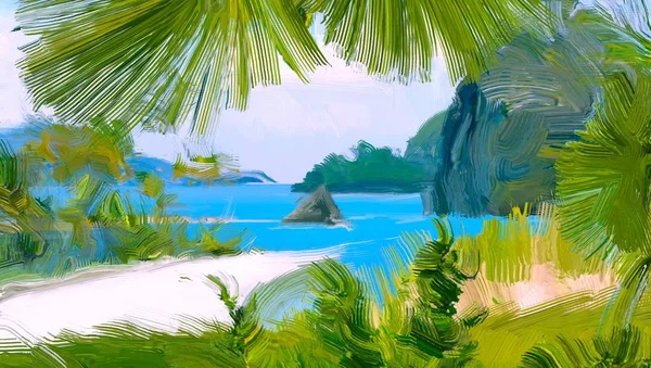 Abstract Creative Tropical Landscape Oil Picture — Stock Photo, Image