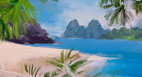 Abstrait Créatif Tropical Paysage Huile Image — Photo