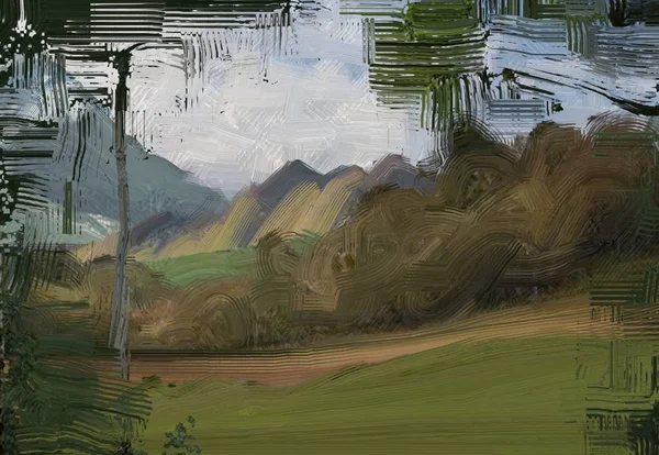 Colorato Campo Campagna Verde Erba Ora Legale Illustrazione Pittura Olio — Foto Stock