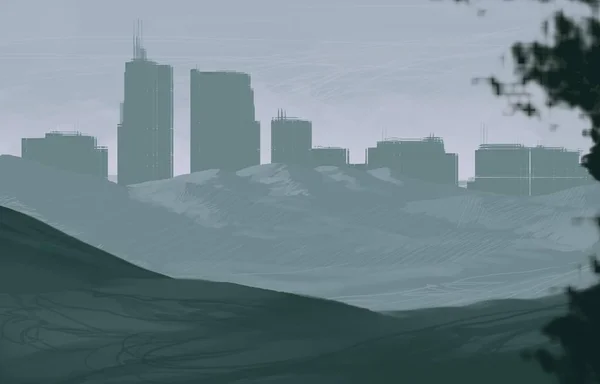 Illustration Skyscraper City Metropolis Digital Art Handmade Digital Painting — Stock Photo, Image