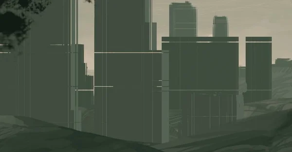 Illusztráció Felhőkarcoló Város Metropolisz Digitális Művészet Merített Digitális Festés — Stock Fotó