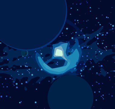 2d illüstrasyon. Karikatür stil boşluk resmi çizin. Derin geniş alan. Yıldızlar, gezegenler ve uydular. Çeşitli bilim kurgu yaratıcı fon. Uzay sanatı. Uzaylı güneş sistemleri. Gezegenler ve Uydular.