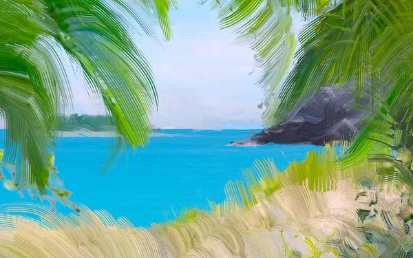 Abstract Creative Tropical Landscape Oil Picture — Stock Photo, Image