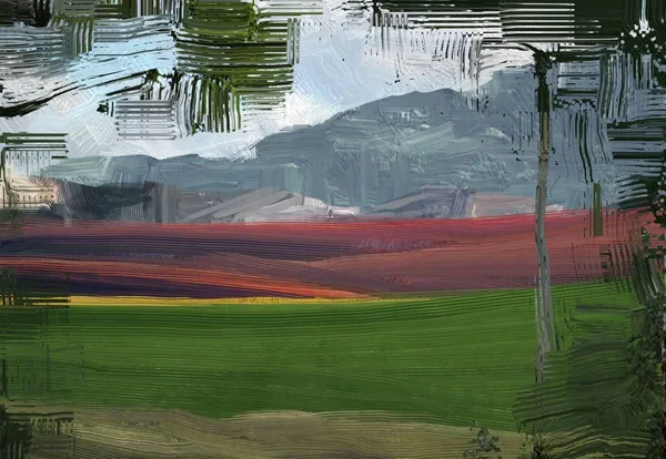 Πολύχρωμο Καταπράσινο Τοπίο Και Γρασίδι Θερινή Ώρα Εικονογράφηση Τέχνη Τοπίου — Φωτογραφία Αρχείου