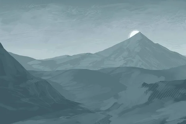 2d illustration. Mountains Scotland. Digital painting art. Hand made drawing.